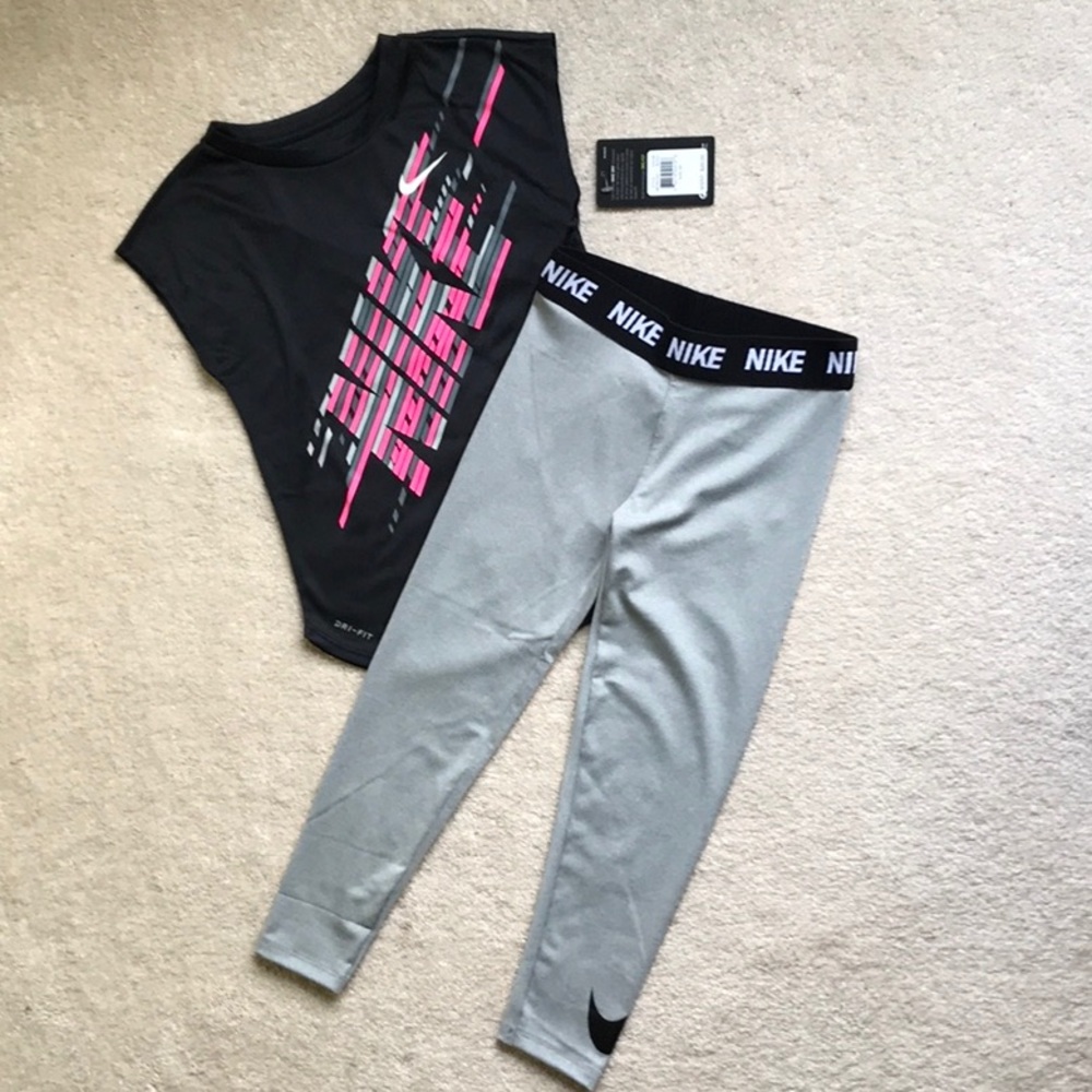 NIKE GIRLS’ SIZE 6X LEGGINGS AND SHORT SLEEVE TOP